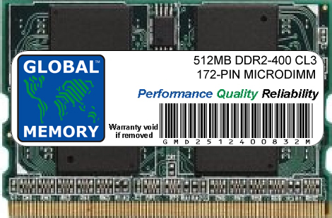 512MB DDR2 400MHz PC2-3200 172-PIN MICRODIMM MEMORY RAM FOR LAPTOPS/NOTEBOOKS 512MB DDR2 400MHz PC2-3200 172-PIN MICRODIMM MEMORY RAM FOR LAPTOPS/NOTEBOOKS